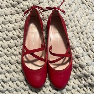 Stuart Weitzman Red Crisscross Strap Flats